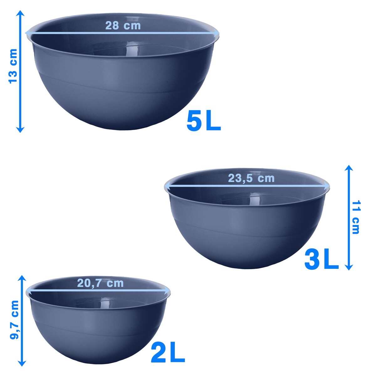 Miska Plastikowa Okrągła Kuchenna Zestaw Misek 3 Szt. Misa Ciemnoszara