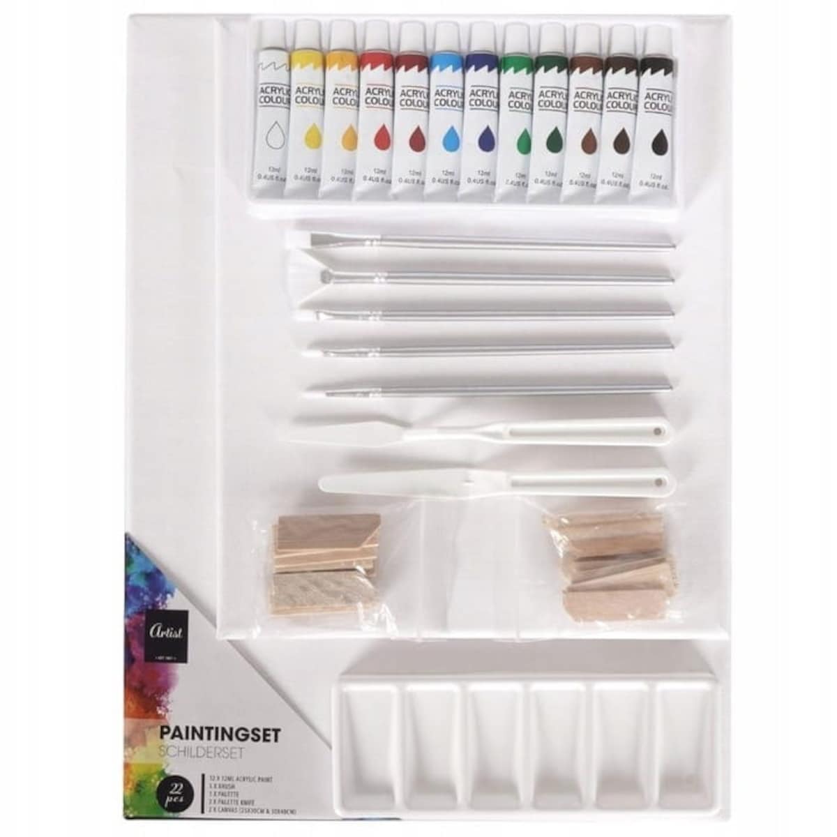 ZESTAW ARTYSTYCZNY DO MALOWANIA MALARSKI 22el DLA DZIECI PŁÓTNO FARBY