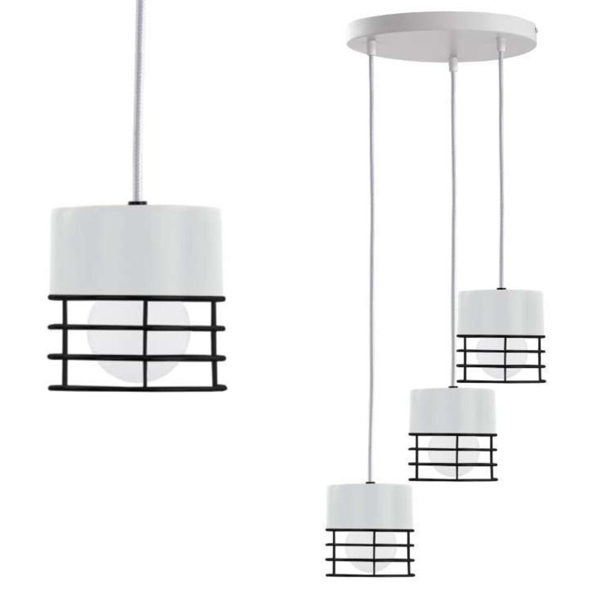 LAMPA wisząca KET992 druciana OPRAWA zwis kaskada biała czarna