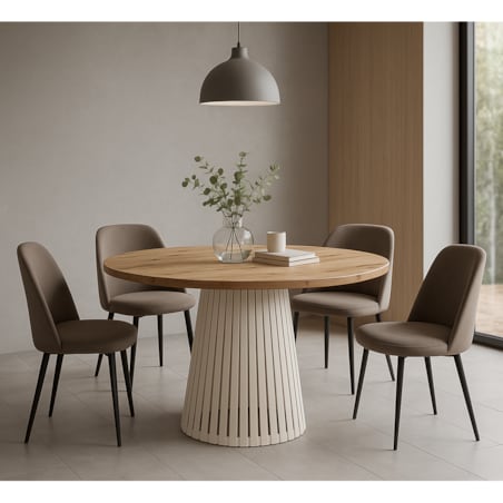 Stół VIV z lamelami do salonu, blat 100 cm dąb artisan -podstawa kaszmir