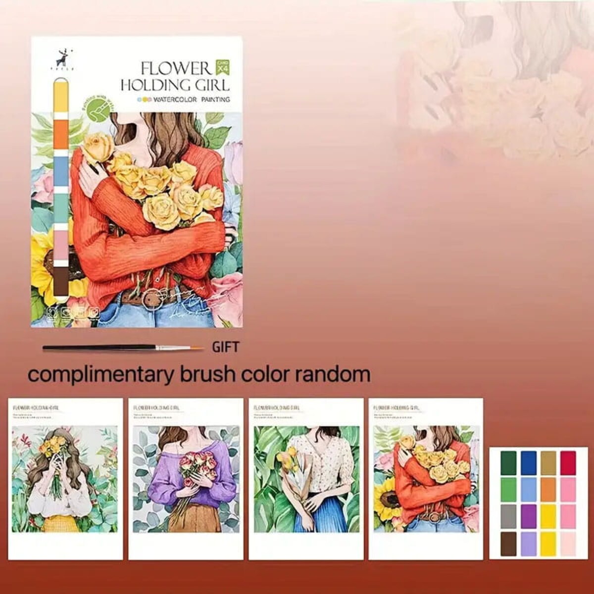 Malowanie akwarelą - Dziewczyna z kwiatami - 4 elementy