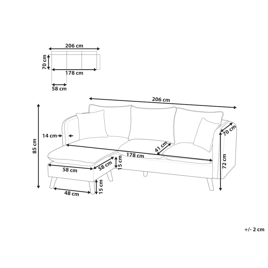 Sofa DALVIK Jasnobrązowy z otomaną dla 3 osób