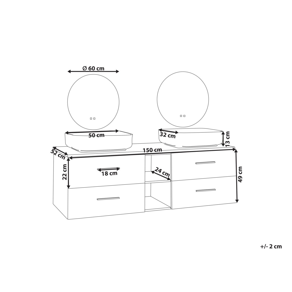 Zestaw mebli łazienkowych z podwójną umywalką i lustrami biały PILAR