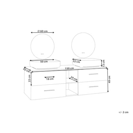 Zestaw mebli łazienkowych z podwójną umywalką i lustrami biały PILAR