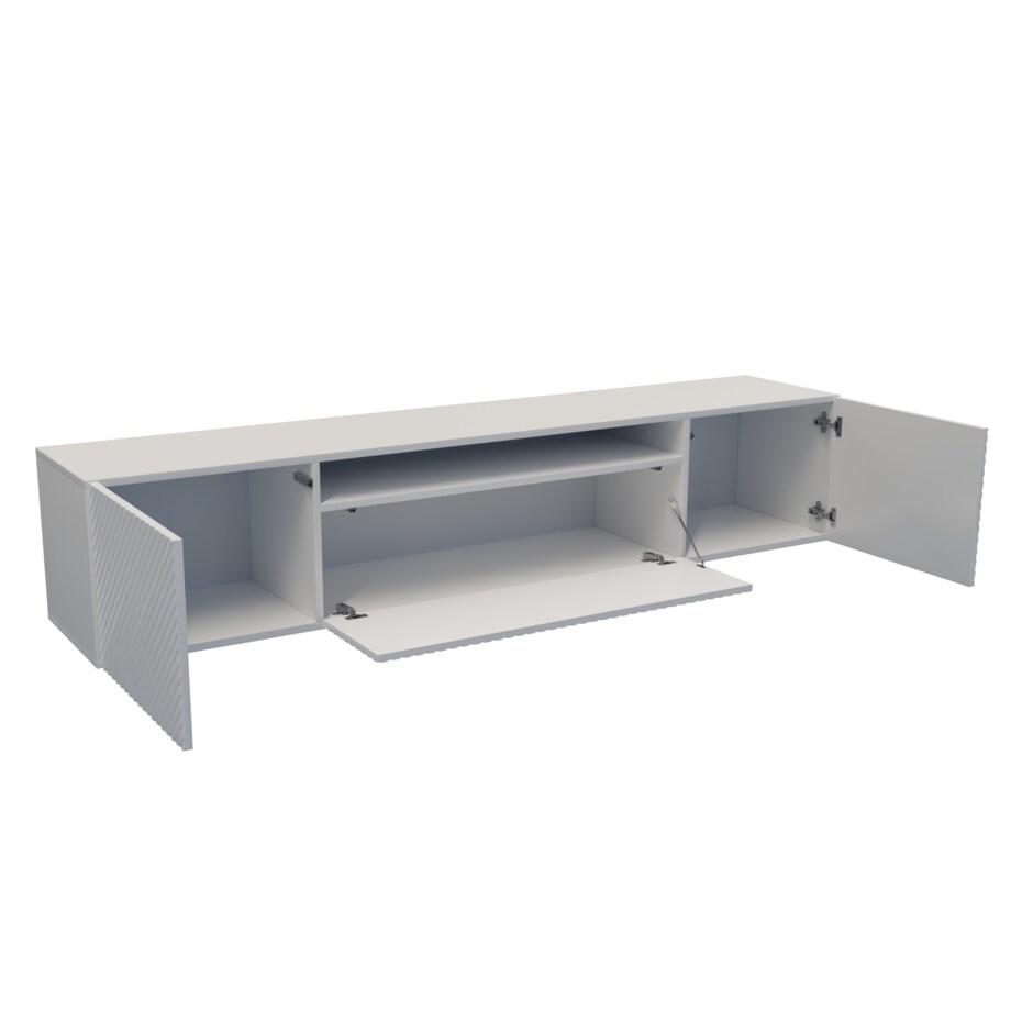 Szafka RTV NIKOL 200 cm, wisząca pod telewizor, frezowane fronty- biała