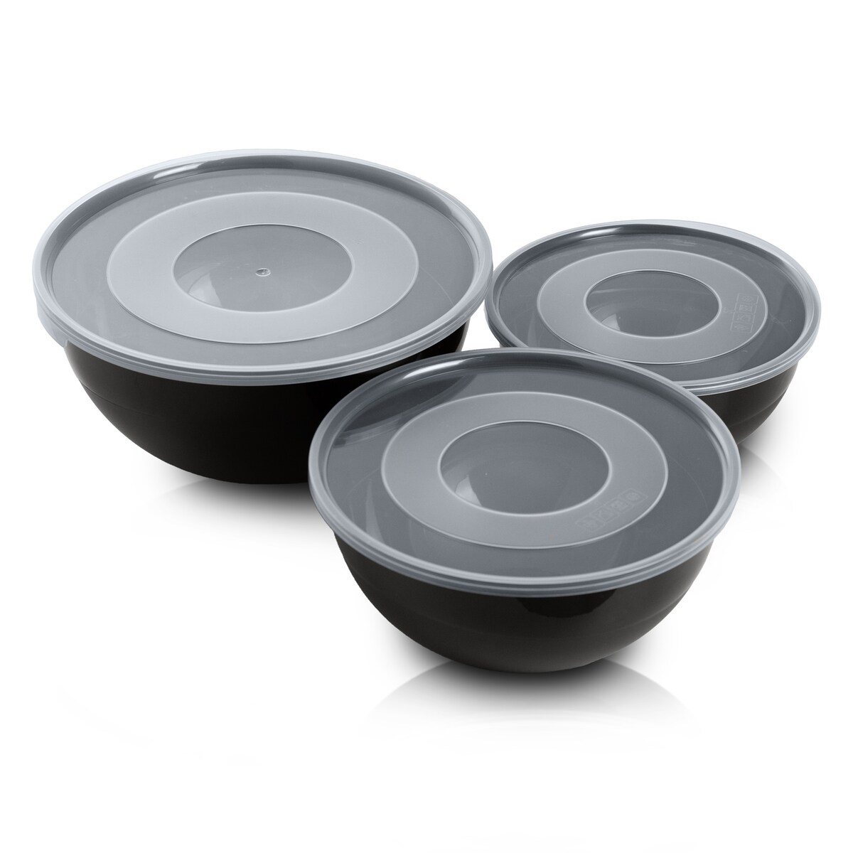 Miska Plastikowa Okrągła Kuchenna Z Pokrywką Zamykaniem Zestaw Misek 3 Szt. Misa Czarna