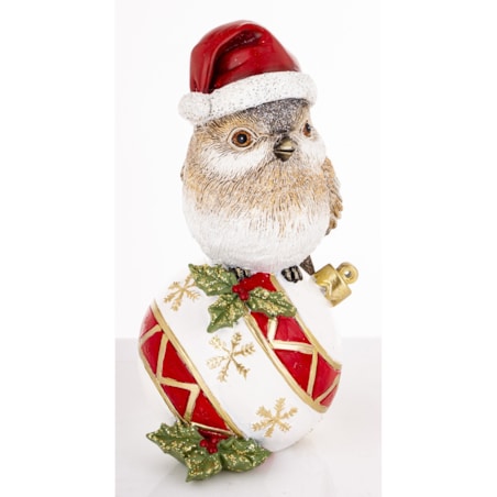 Dekoracja - ptaszek na bombce 20X10X12,5 cm UCCELLlNO w czerwonej czapce