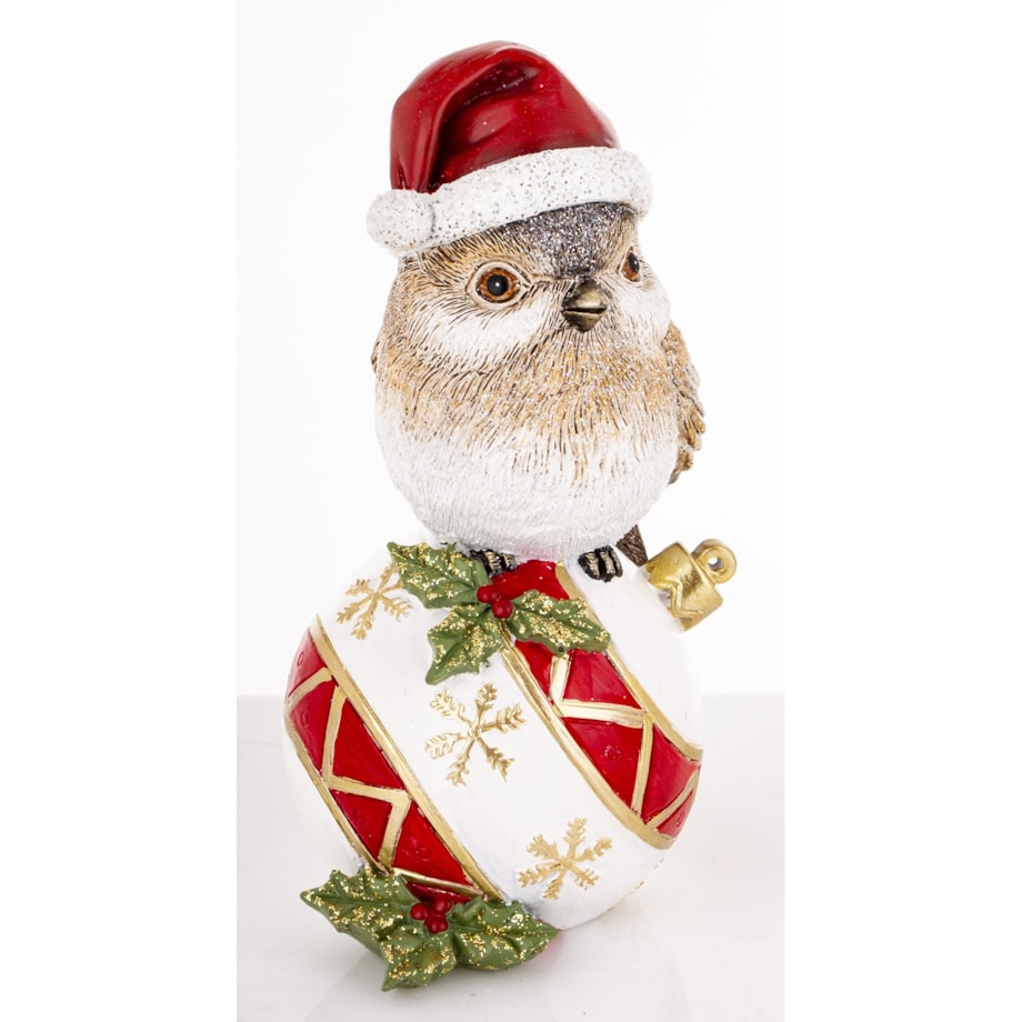 Dekoracja - ptaszek na bombce 20X10X12,5 cm UCCELLlNO w czerwonej czapce