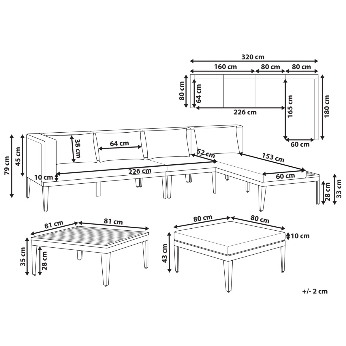 Zestaw ogrodowy ze stolikiem BRACCIANO Jasnobeżowy