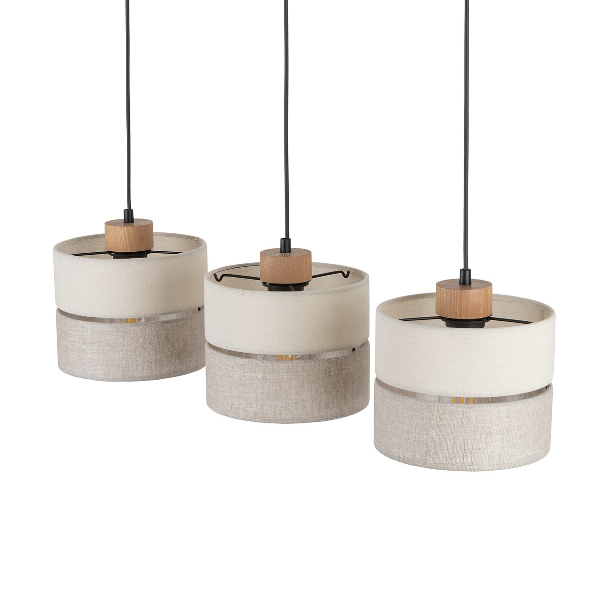 Lampa wisząca TK Lighting ECO 5771 3xE27 szaro-beżowa drewno metal abażur do salonu jadalni
