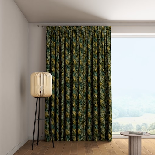 Zasłona na taśmie marszczącej 1 szt. 130x260 zielone liście paproci