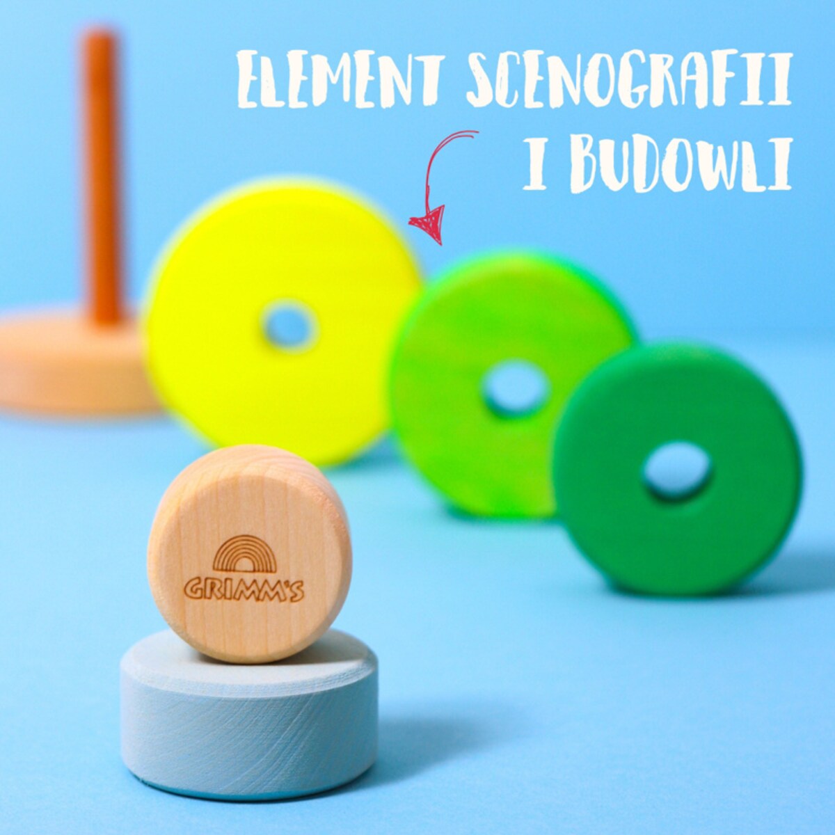 Wieża drewniana dla dzieci 6 krążków – klocki Grimm's Neon Green 1+