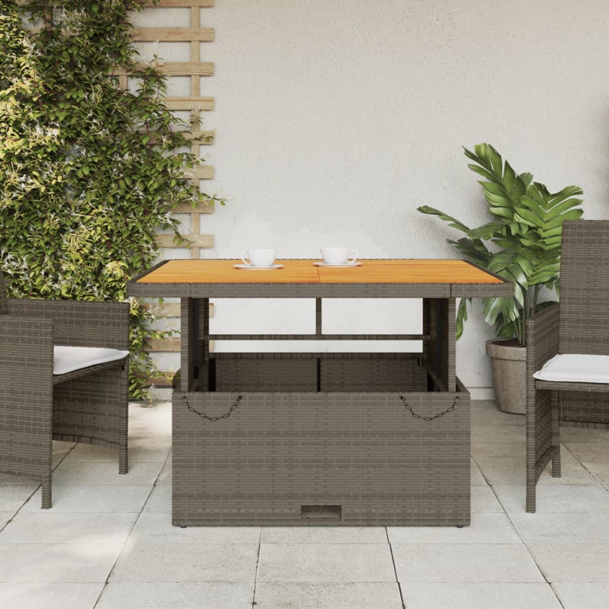 vidaXL Stół ogrodowy, szary, 110x110x71 cm, polirattan i akacja