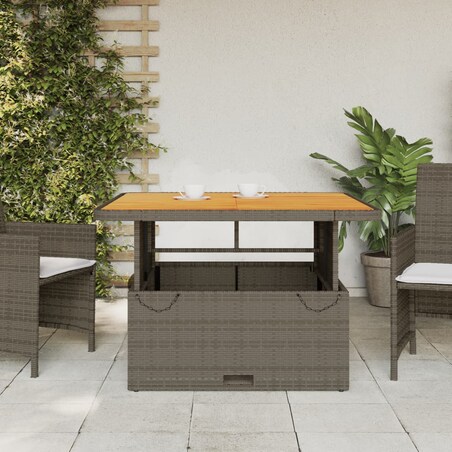 vidaXL Stół ogrodowy, szary, 110x110x71 cm, polirattan i akacja