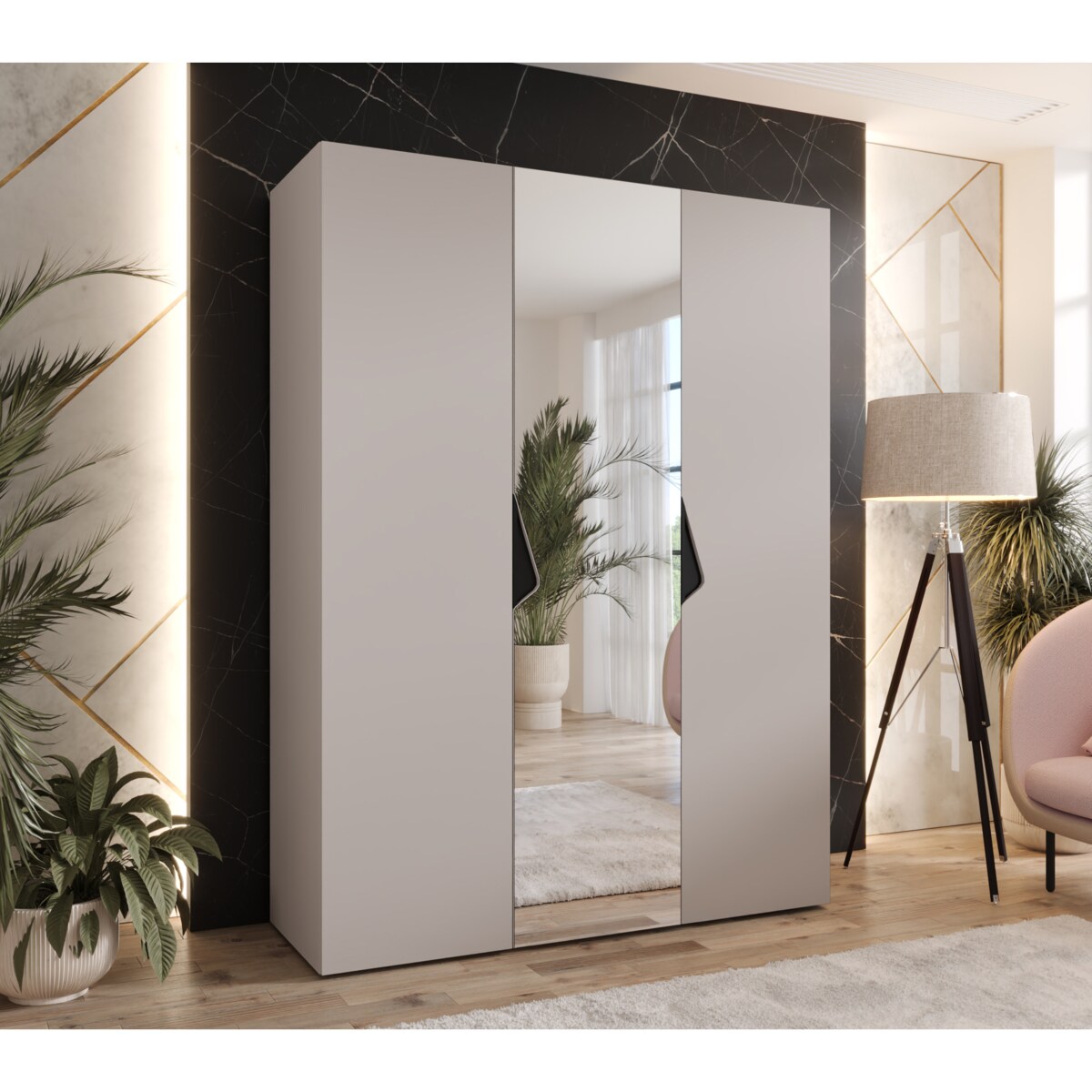 Szafa uchylna z lustrem Sandi 2 150 wys 202 cm Kaszmir + u Czarny