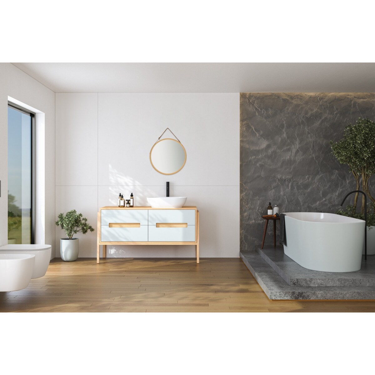 Lustro wiszące w bambusowej ramie Ø 38 cm BAMBU