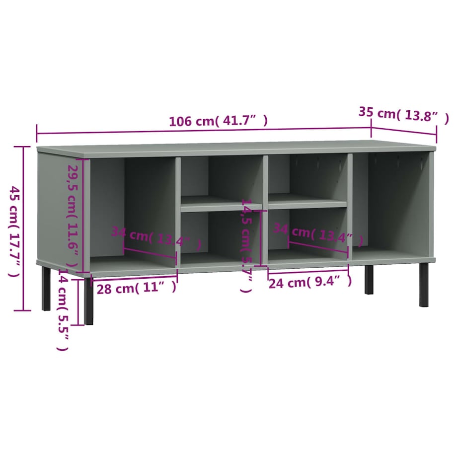 vidaXL Szafka na buty OSLO, metalowe nóżki, szara, 106x35x45 cm