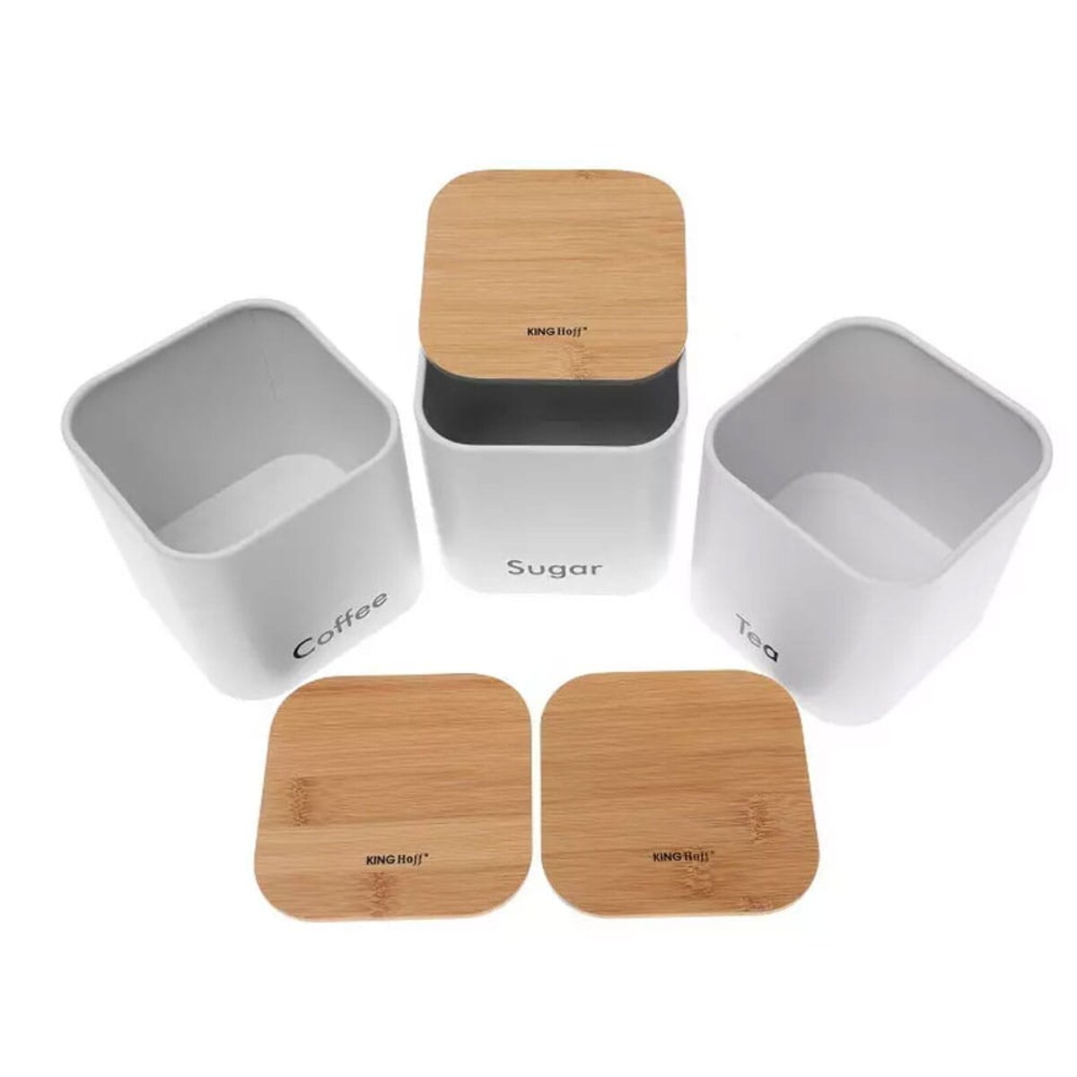 Zestaw 3 pojemników kawa herbata cukier biały KINGHOFF