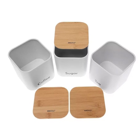 Zestaw 3 pojemników kawa herbata cukier biały KINGHOFF