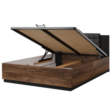 Łóżko SIGMA 140x200 dąb flagstaff miedziany/czarny mat z pojemnikiem
