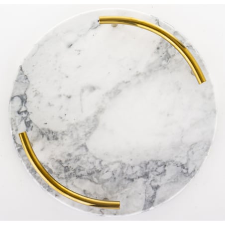Taca okrągła marmurowa 25,5x25,5x5,5 cm ze złotymi uchwytami