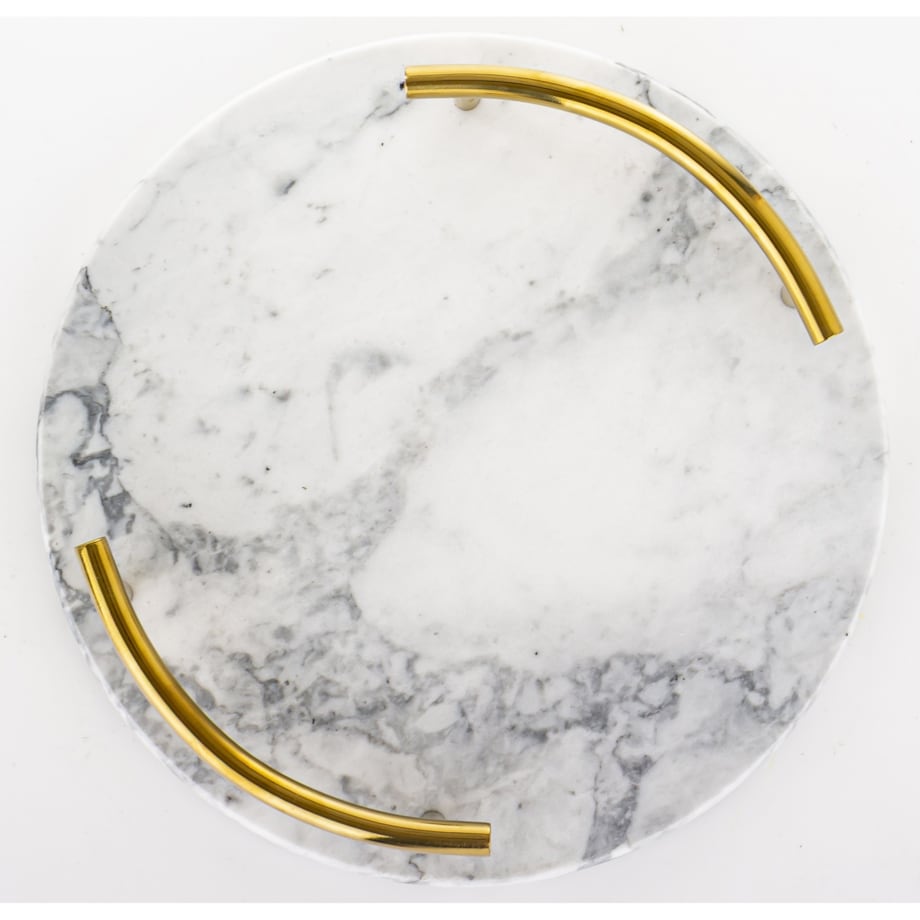 Taca okrągła marmurowa 25,5x25,5x5,5 cm ze złotymi uchwytami