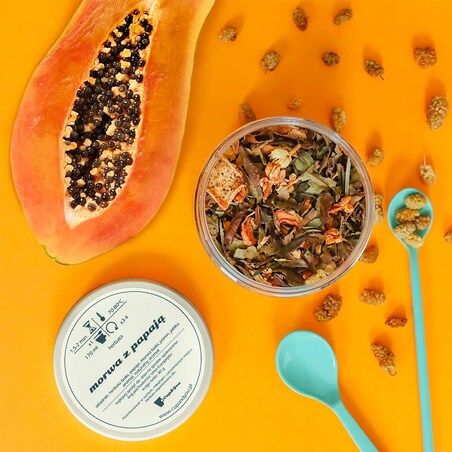 Herbata biała MORWA Z PAPAJĄ o delikatnym smaku papai i jaśminu PREMIUM - herbata liściasta sypana mieszanka napar susz - gotowa na prezent upominek