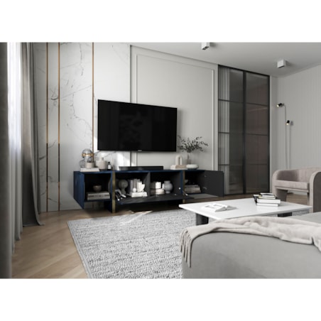 Szafka RTV Kenzo Nowoczesna Komoda RTV Glamour Granatowy Mat 180 cm