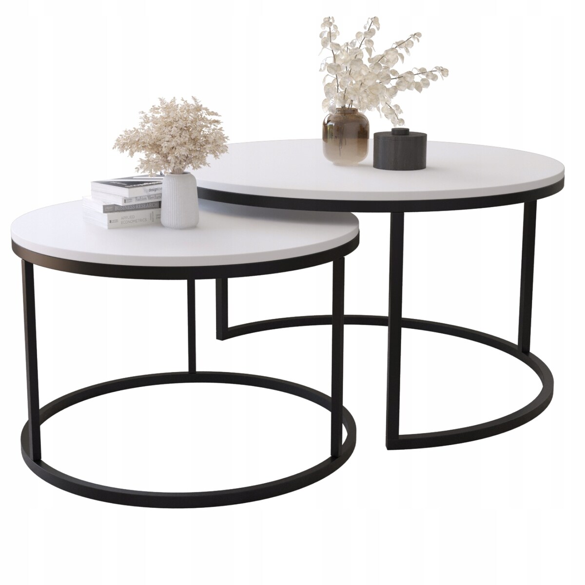 Zestaw 2 Stolików Kawowych Okrągłe LOFTOWE INDUSTRIAL Biały SOFT LOFT DUO