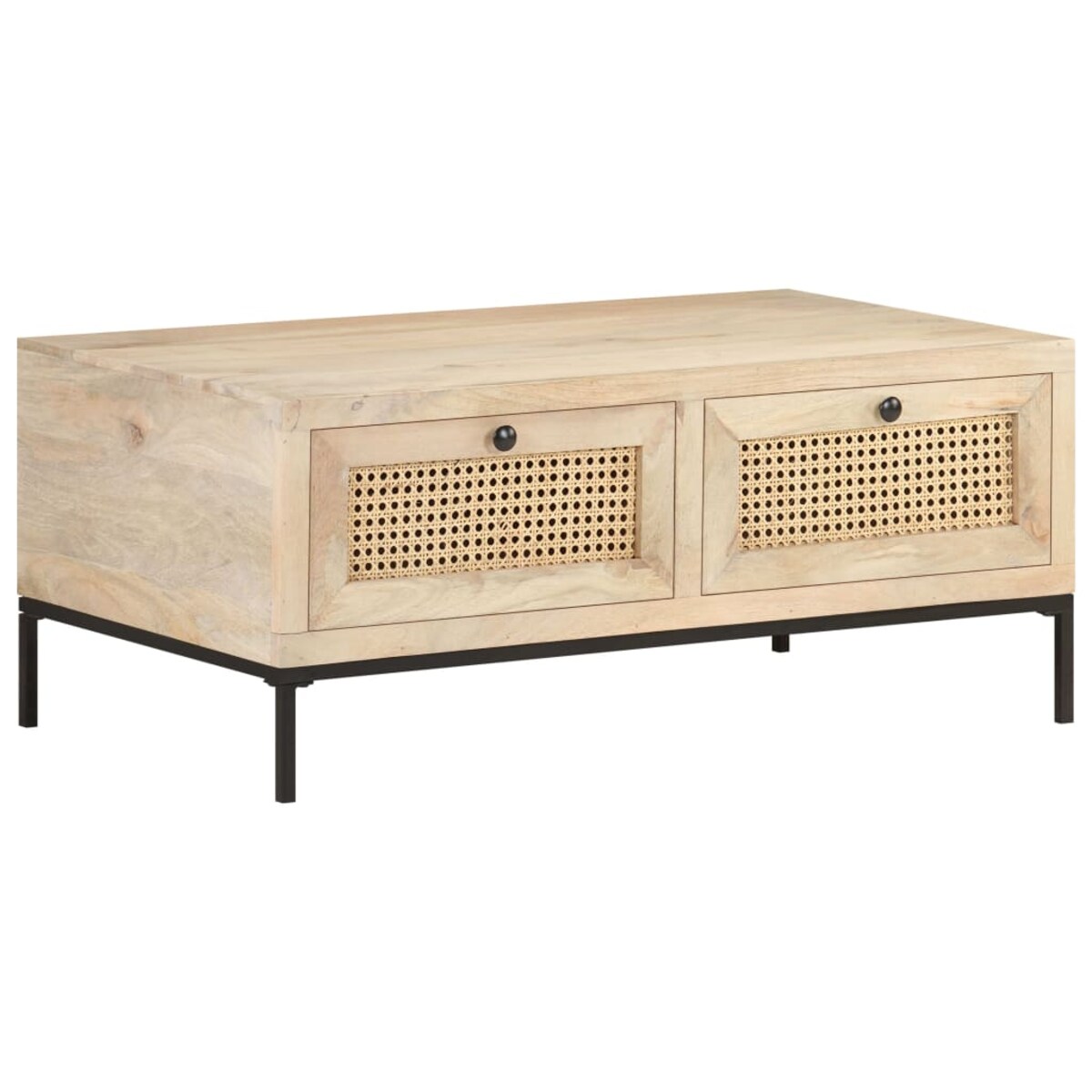 vidaXL Stolik kawowy, 90x50x37 cm, drewno mango i naturalna trzcina