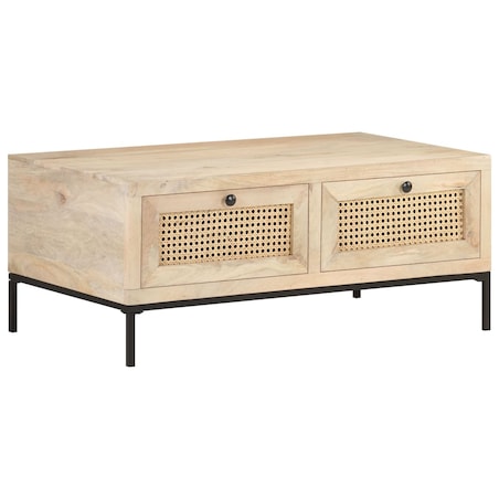 vidaXL Stolik kawowy, 90x50x37 cm, drewno mango i naturalna trzcina