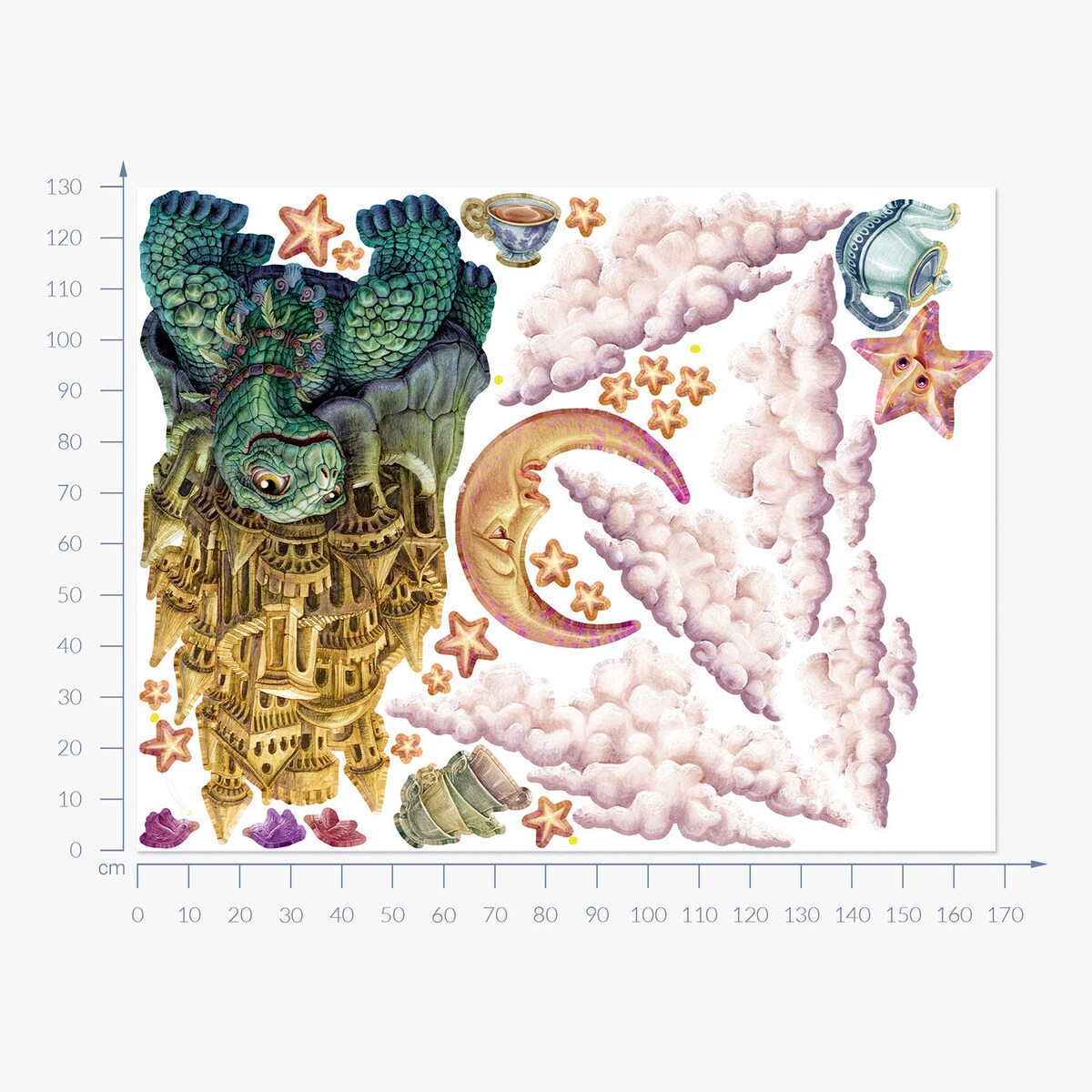 Zestaw naklejek na ścianę, Zwierzęta z bajki - żółw, 130cm