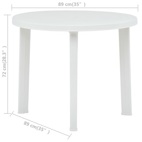 vidaXL Stolik ogrodowy, biały, 89 cm, plastikowy