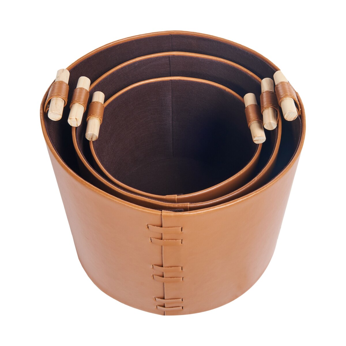 Zestaw 3 koszy z ekoskóry brązowy ARAM