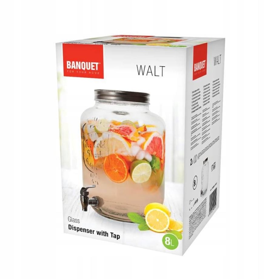 8 L z kranikiem SŁOIK POJEMNIK SZKLANY do ogrodu grill przyjęcie na napoje