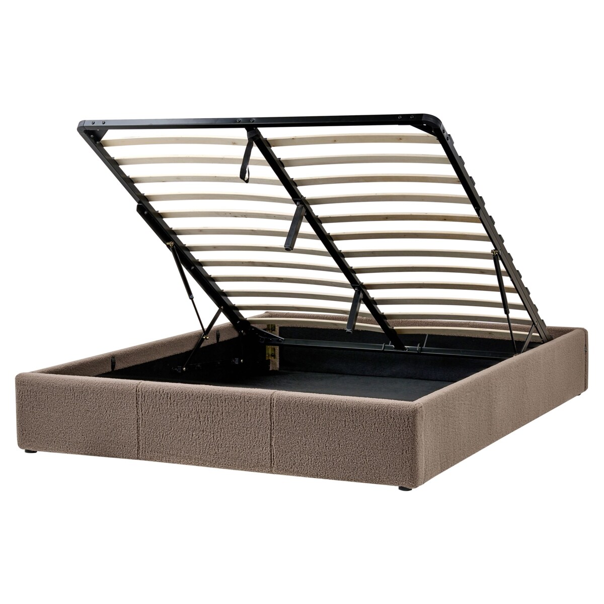 Łóżko z pojemnikiem bez zagłówka Boucle DINAN 160 x 200 cm Beżowoszary