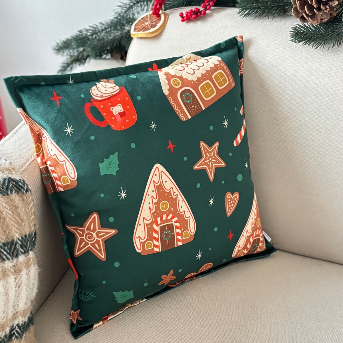 Poduszka dekoracyjna świąteczna Domki piernikowe Boże Narodzenie