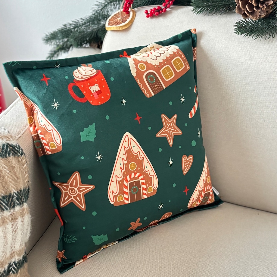 Poduszka dekoracyjna świąteczna Domki piernikowe Boże Narodzenie