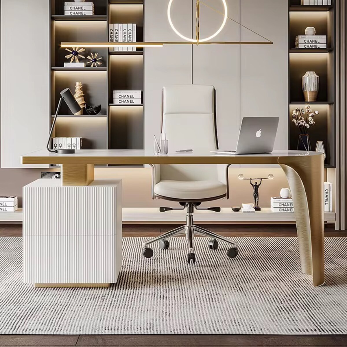 Białe - złote biurko ze stali nierdzewnej Matrix Premium 140x70x75