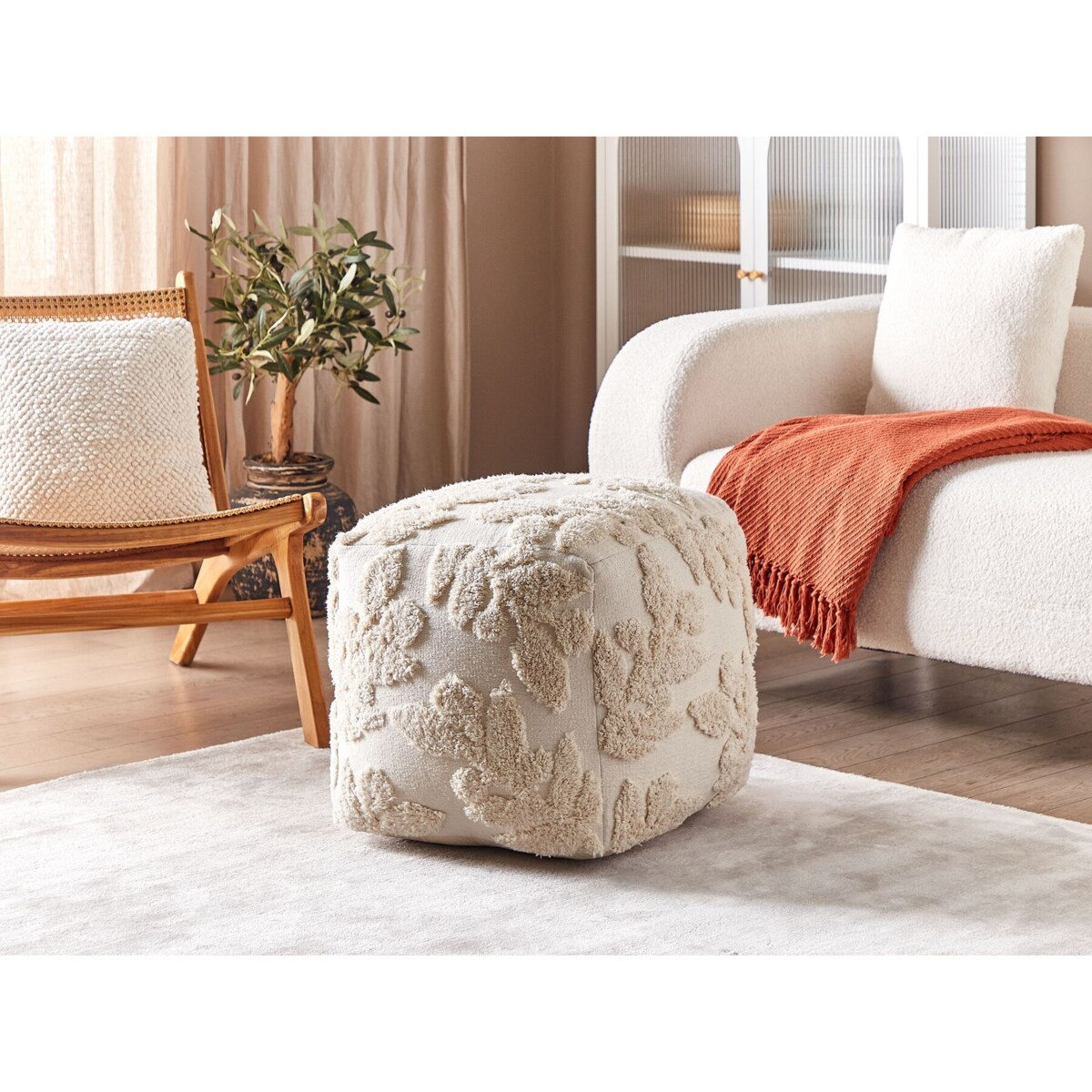 Puf bawełniany 45 x 45 x 45 cm beżowy MULTAN