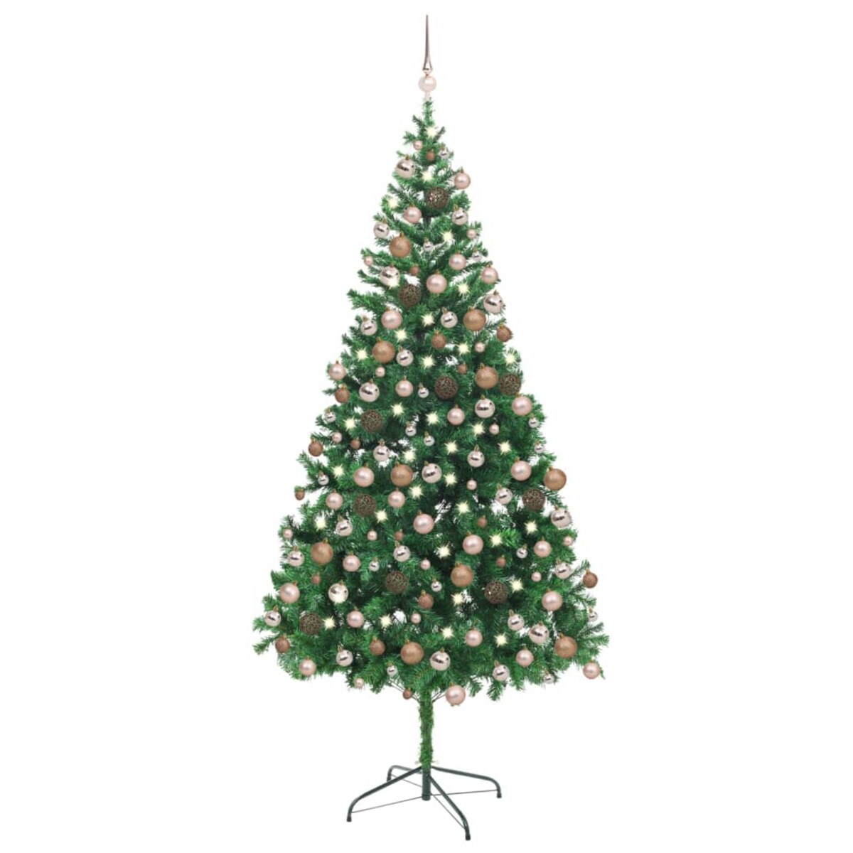 vidaXL Sztuczna choinka z lampkami i bombkami, 210 cm, 910 gałązek