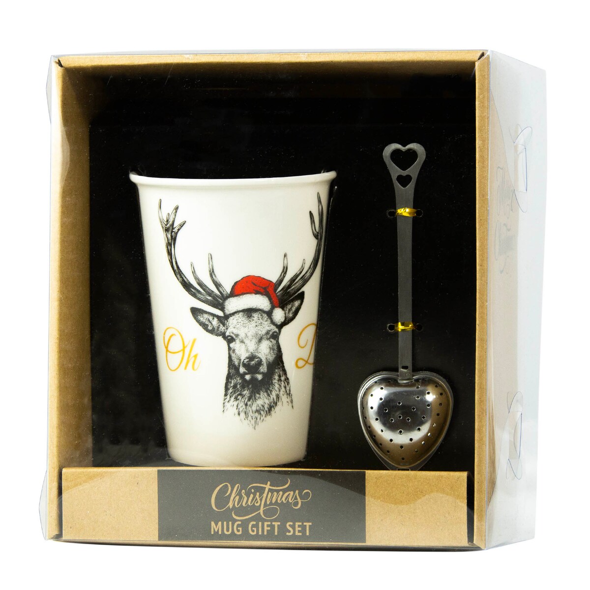 Kubek Świąteczny Porcelanowy Zestaw + Zaparzacz/Mieszadełko 2 szt.