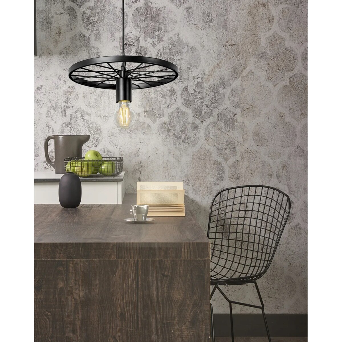 Lampa Wisząca Retro Koło Loft Czarna E27