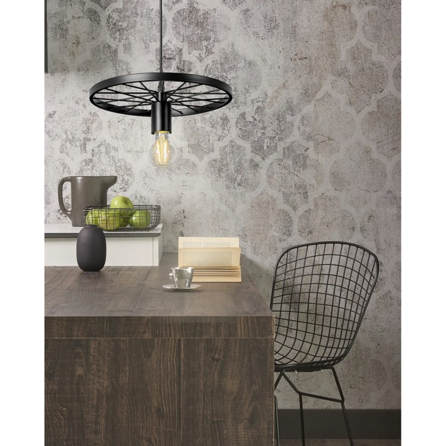 Lampa Wisząca Retro Koło Loft Czarna E27