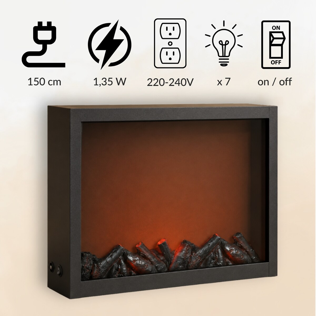 Kominek dekoracyjny LED, metalowy, 10 x 41 x 35 cm, kolor czarny