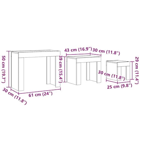 vidaXL Stoliki kawowe, wsuwane jeden po drugi, 3 szt., dąb artisan