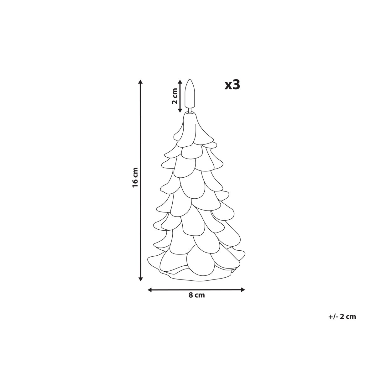 Zestaw 3 świec LED VELOURA Choinka 16 cm Zielony