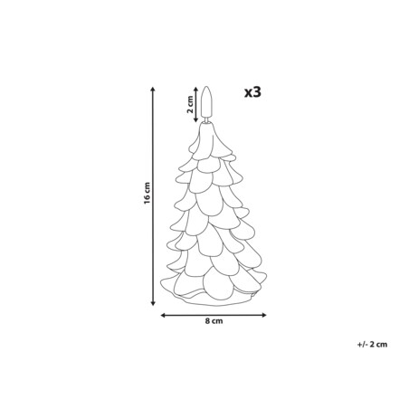 Zestaw 3 świec LED VELOURA Choinka 16 cm Zielony