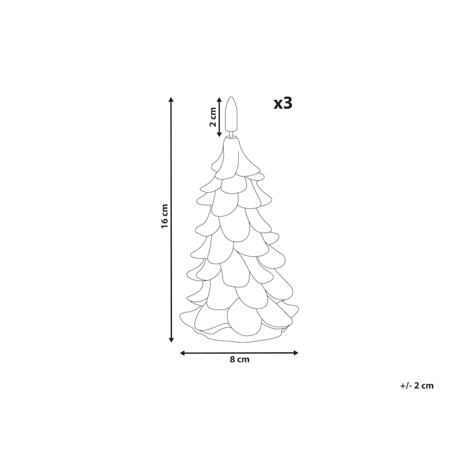 Zestaw 3 świec LED VELOURA Choinka 16 cm Zielony
