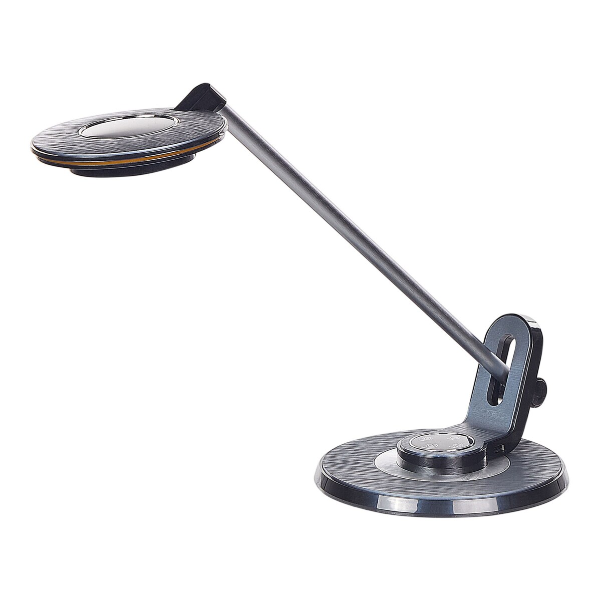 Lampa biurkowa LED metalowa z portem USB srebrno-czarna CORVUS